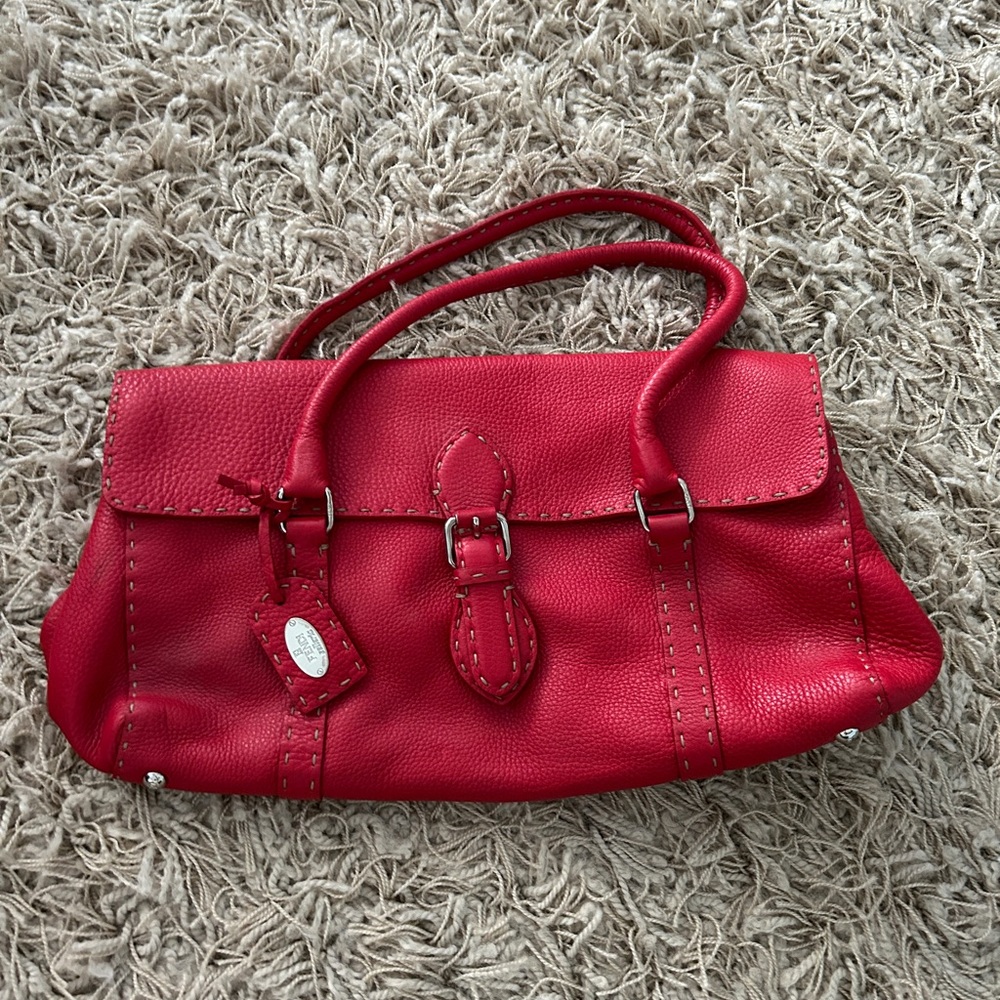 Fendi vintage soft red leather shoulder bag